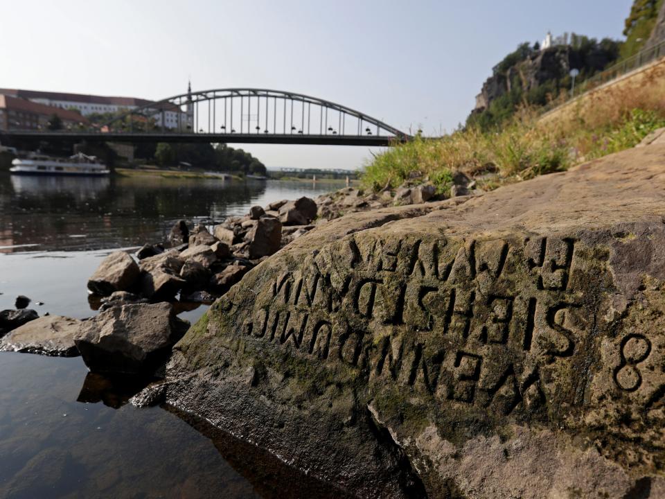 A view of the 'hunger stone,' which dates back to 1616.