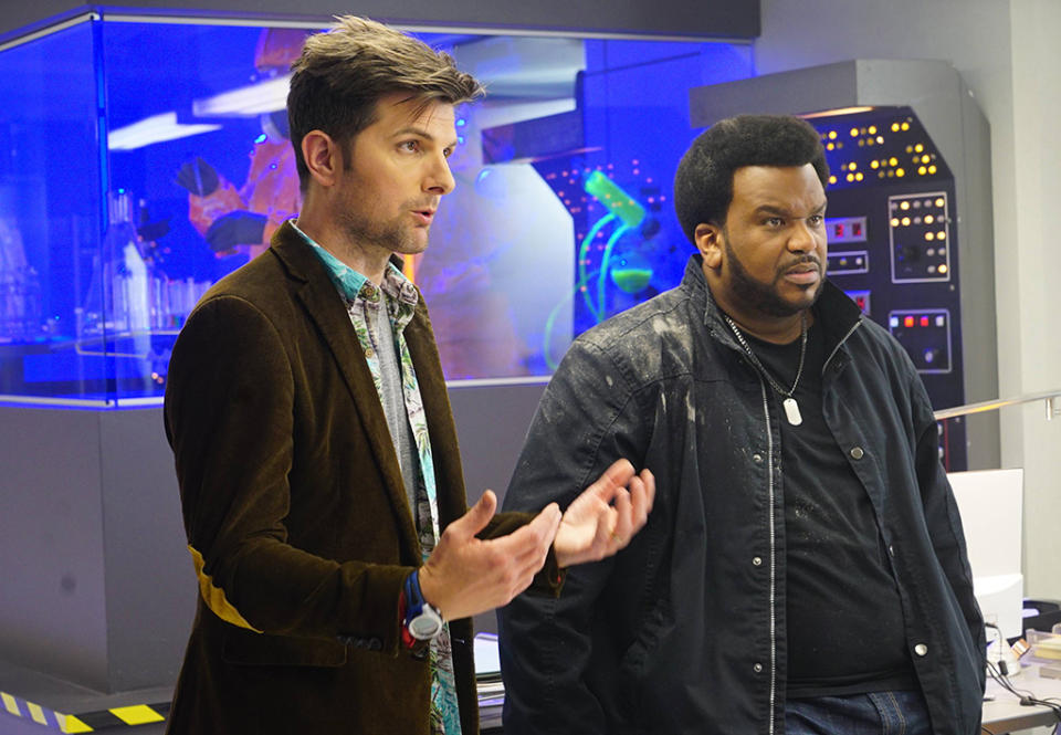 Adam Scott as Max Jennifer and Craig Robinson as Leroy Wright in ‘Ghosted’ (Photo: Kevin Estrada/Fox)