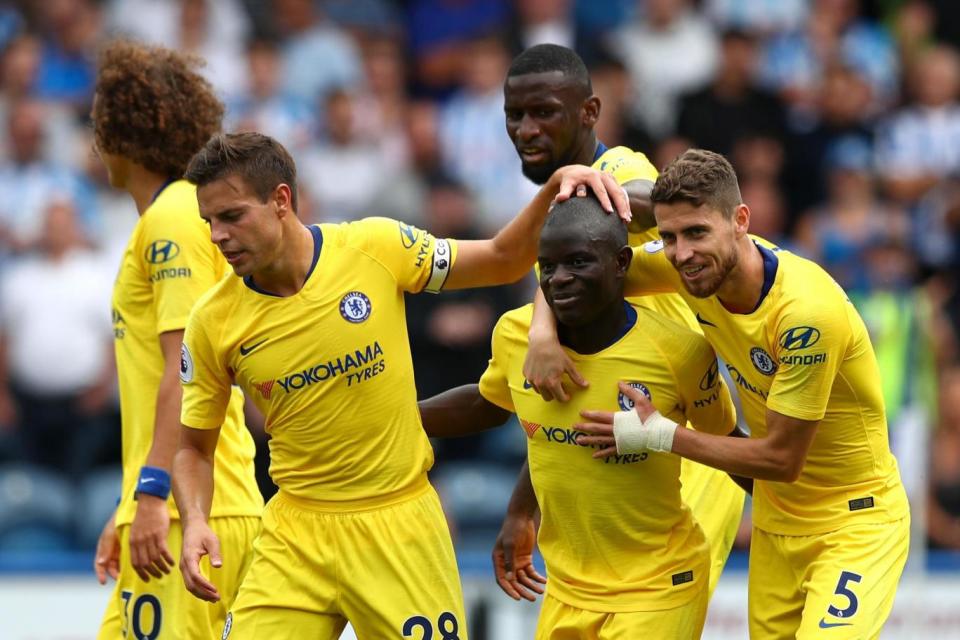 On target: Kante scored his first Premier League goal since September in Saturday's opener (Getty Images)