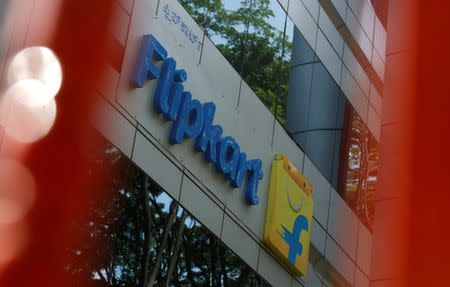The logo of India's e-commerce firm Flipkart is seen on the company's office in Bengaluru, April 12, 2018. REUTERS/Abhishek N. Chinnappa/Files