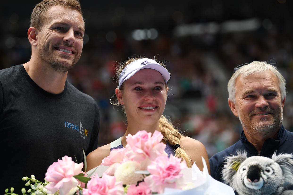 Denmark's Caroline Wozniacki and her husband David Lee at the 2020 Australian Open