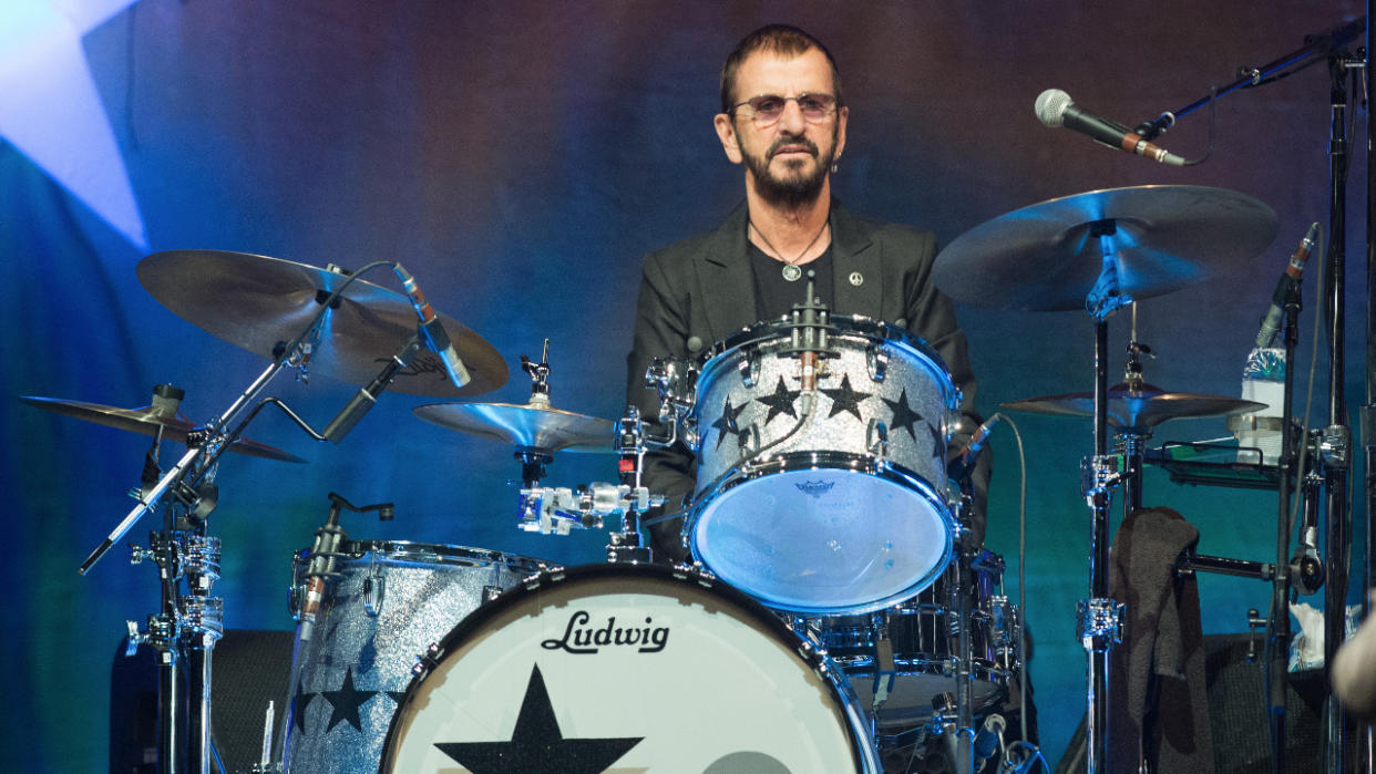  Ringo Starr playing Ludwig drum kit in Paris, 2018 