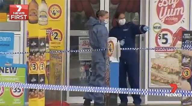 Police at the Derrimut service station. Picture: 7 News