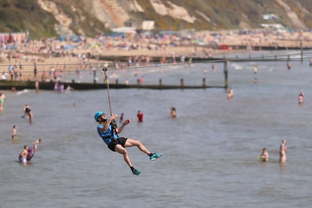 Man on zip wire