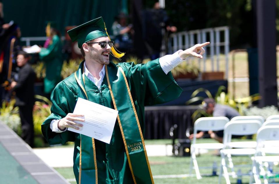 Connor Smyth graduated with a biological sciences degree. Cal Poly celebrated more than 5,000 graduating students in six ceremonies on June 17 and 18, 2023, at Alex G. Spanos Stadium.