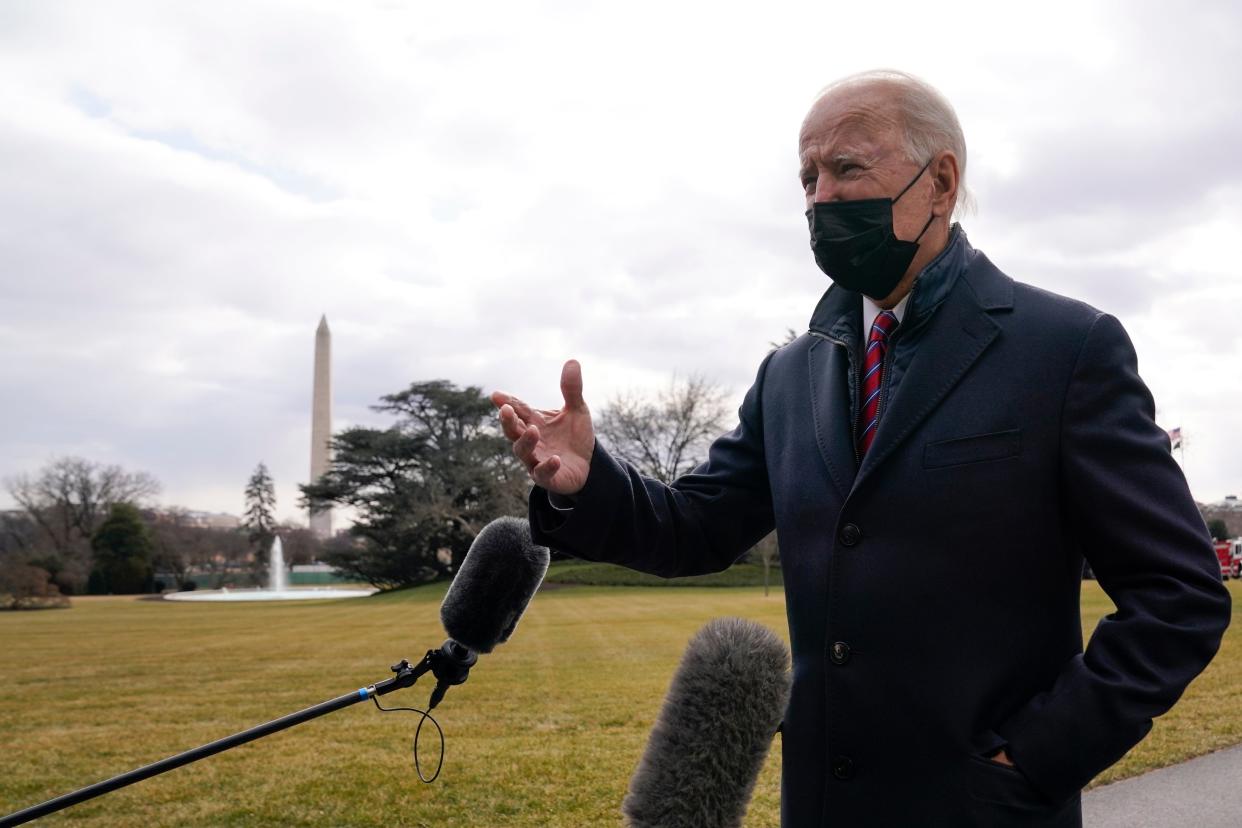 <p>Joe Biden pictured departing the White House to fly on Marine One on a visit to Walter Reed National Military Medical Centre.</p> (AP)