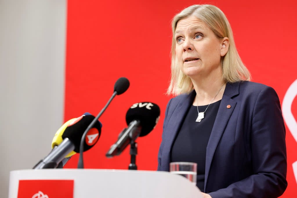 Sweden’s PM Magdalena Andersson at a news conference after the meeting (via REUTERS)