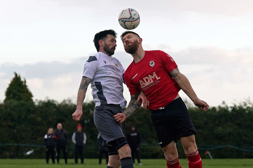 Aerial action as Chalford (red) faced Dursley Town in Northern Senior League Division One -Credit:Brian Rossiter