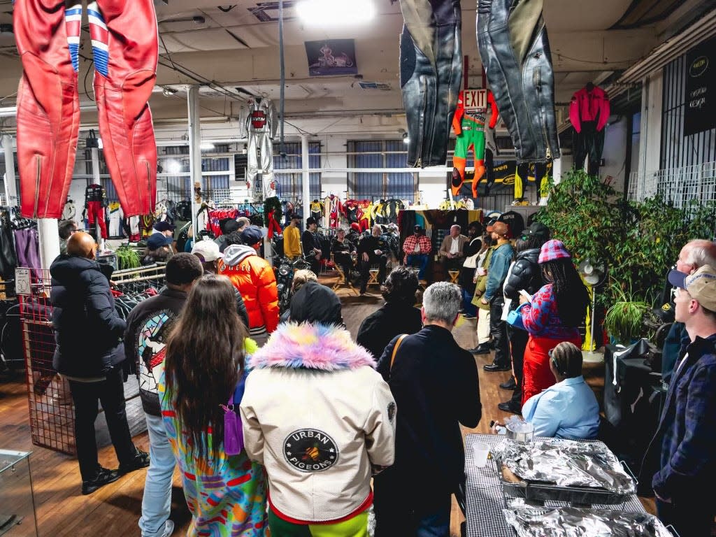 Fashion designers and artists gather for a networking event at Vanson Leathers in Fall River on Thursday, April 4, 2024.