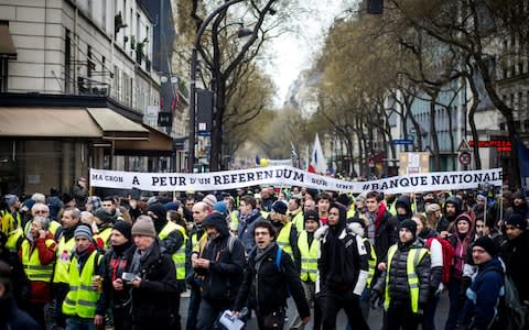 Yellow vest protesters in Paris on Friday, on week 10 of their demonstrations - Credit: Le Pictorium