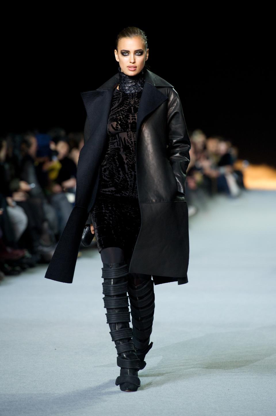 Irina Shayk walks the runway during the Kanye West's 2012 show.