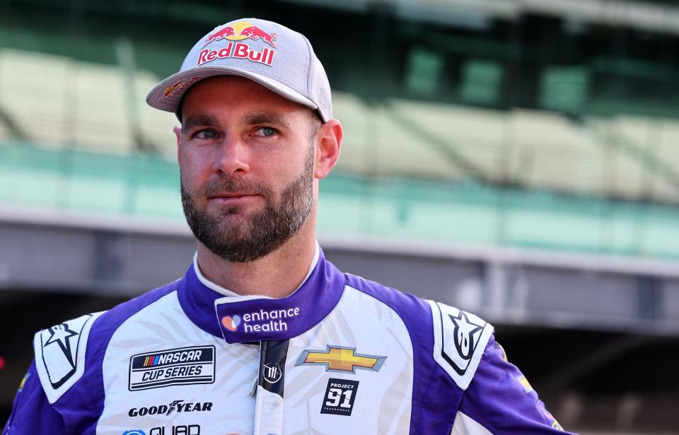 Aug 12, 2023; Speedway, Indiana, USA; NASCAR Cup Series driver Shane Van Gisbergen (91) during practice for the Verizon 200 at the Brickyard at Indianapolis Motor Speedway Road Course. Mandatory Credit: Mike Dinovo-USA TODAY Sports