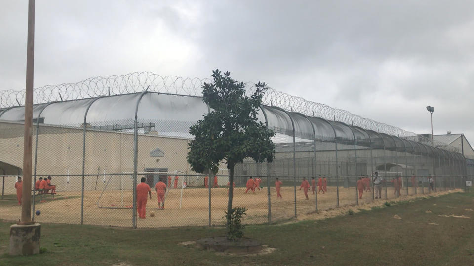 Detained immigrants play soccer behind a barbed wire fence at the Irwin County Detention Center in Ocilla, Georgia, in February 2018. (Photo: Reuters)
