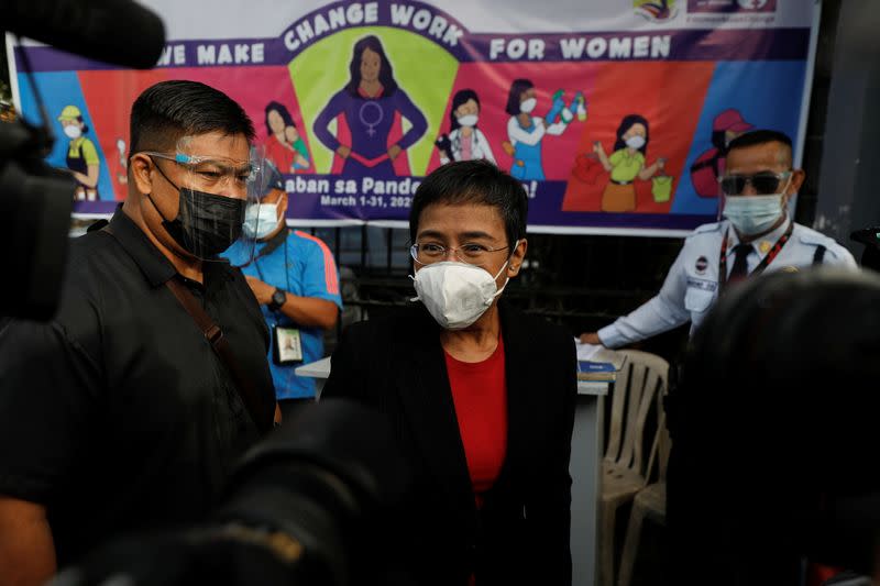 Filipino journalist and Rappler CEO Maria Ressa arrives at the Court of Tax Appeals to testify in tax evasion cases against her and Rappler, in Quezon City