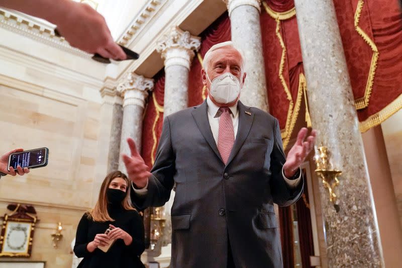 FILE PHOTO: U.S. House Majority Leader Steny Hoyer (D-MD) speaks to reporters in the U.S. Capitol in Washington