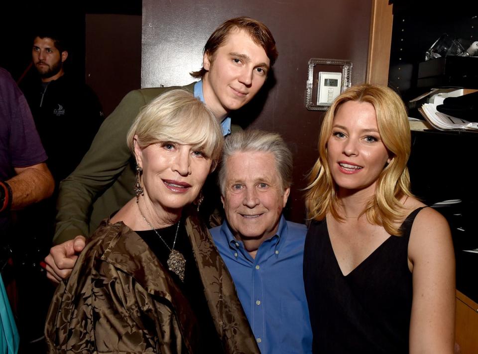 Brian Wilson and Melinda Ledbetter pictured with actors Paul Dano and Elizabeth Banks, who portrayed them in 2014 biopic Love & Mercy (Getty Images)