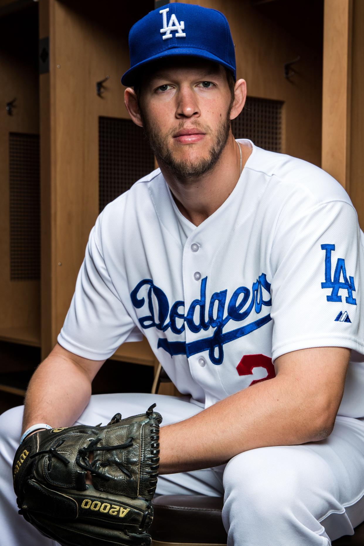 Clayton Kershaw of the Los Angeles Dodgers poses for a portrait during spring training photo day at Camelback Ranch in Glendale, Arizona.