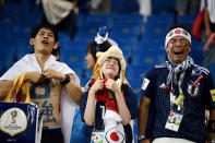 <p>Japan fans look dejected following their sides defeat in the 2018 FIFA World Cup Russia Round of 16 match between Belgium and Japan at Rostov Arena on July 2, 2018 in Rostov-on-Don, Russia. (Photo by Carl Court/Getty Images) </p>