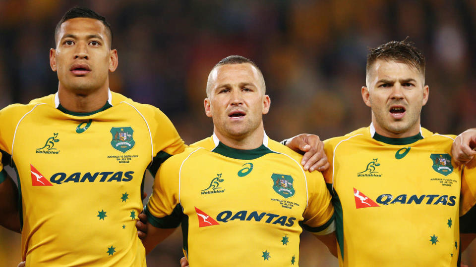 Israel Folau has been criticised by former Wallabies teammate Drew Mitchell (right). Pic: Getty