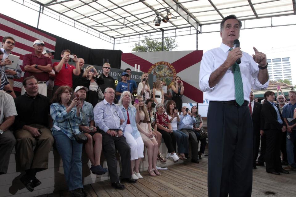 Republican presidential candidate, former Massachusetts Gov. Mitt Romney speaks at the River City Brewing Company, Thursday, May 17, 2012, in Jacksonville, Fla. (AP Photo/Mary Altaffer)