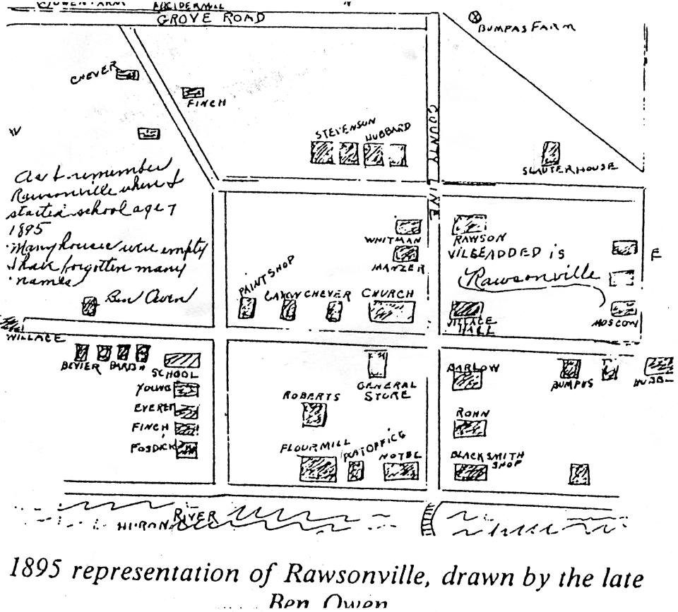 A drawing of Rawsonville in 1895 by Ben Owens.