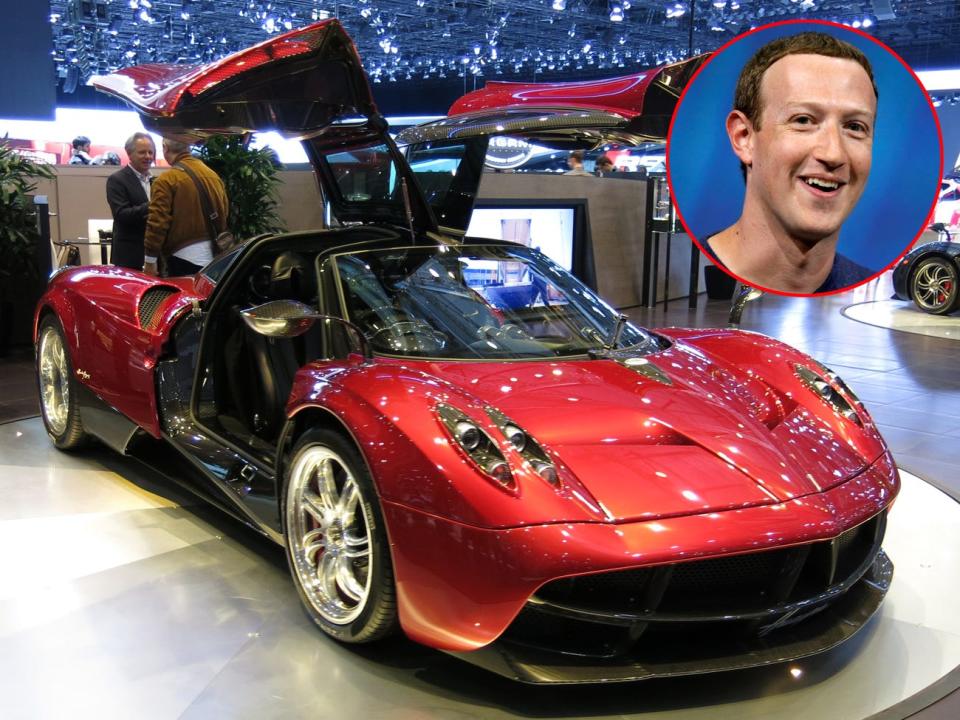 Mark Zuckerberg und ein Pagani Huayra. Nicht Zuckerbergs eigentliches Auto. - Copyright: Charles Platiau/Reuters and Norbert Aepli/Wikimedia/CC 2.0 