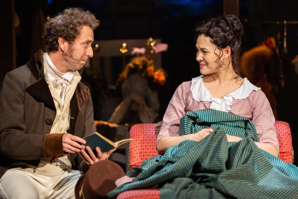 Actor Drew Hirshfied (Colonel Brandon) reads a passage to Manna Nichols (Marianne), in a scene from  "Sense and Sensibility,"