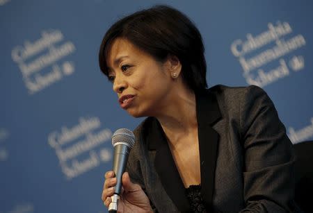 Columbia Journalism School Dean of Academic Affairs Sheila Coronel appears at a news conference at Columbia University in New York April 6, 2015. REUTERS/Mike Segar