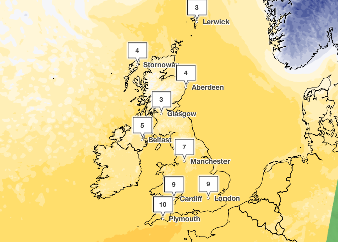 Milder temperatures are expected across the south on Christmas Day. (Met Office)