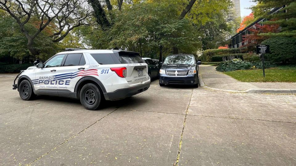 PHOTO: Police tape blocks the sidewalk in the 1300 block of Joliet Place in Detroit, on Oct. 21, 2023. (David Rodriguez Munoz/Detroit Free Press via USA Today Network)