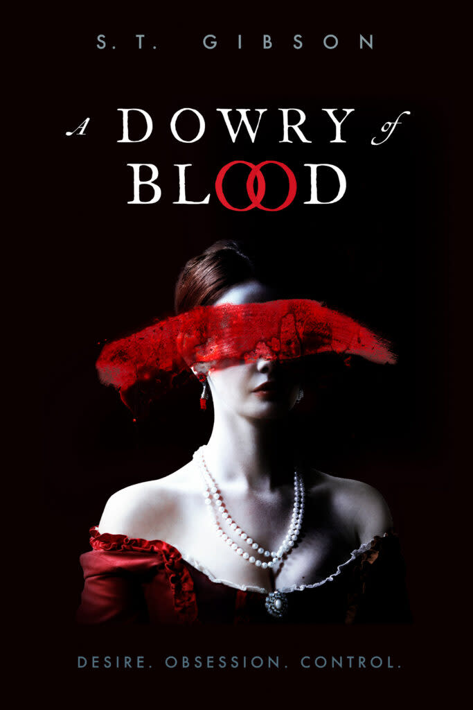 The cover for Dowry of Blood shows a woman with a red bloody mark covering her eyes
