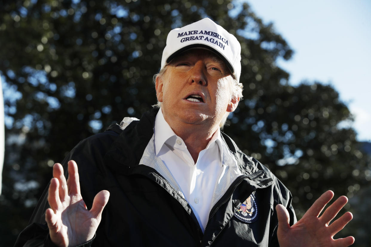 President Trump speaks to the media as he leaves the White House on Thursday. (Photo: Jacquelyn Martin/AP)