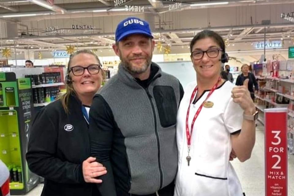 Tom Hardy with two excited Boots workers. Picture: INCIDENTS ON COUNTY DURHAM AND TEESSIDE <i>(Image: Picture: INCIDENTS ON COUNTY DURHAM AND TEESSIDE)</i>