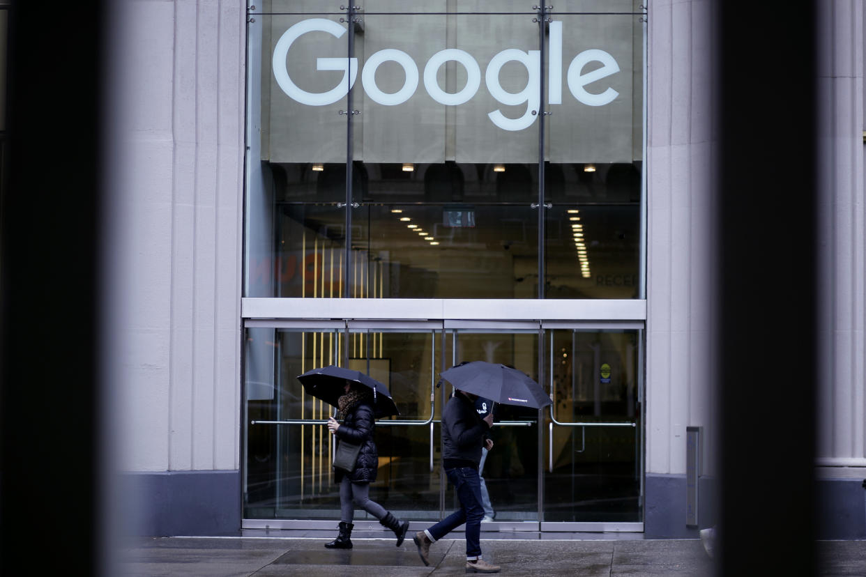 NEW YORK, NEW YORK - JANUARY 25: People walk past Google offices on January 25, 2023 in New York City. The U.S. Justice Department and a group of eight states sued Google accusing it of illegally abusing a monopoly over the technology that powers online advertising. (Photo by Leonardo Munoz/VIEWpress)