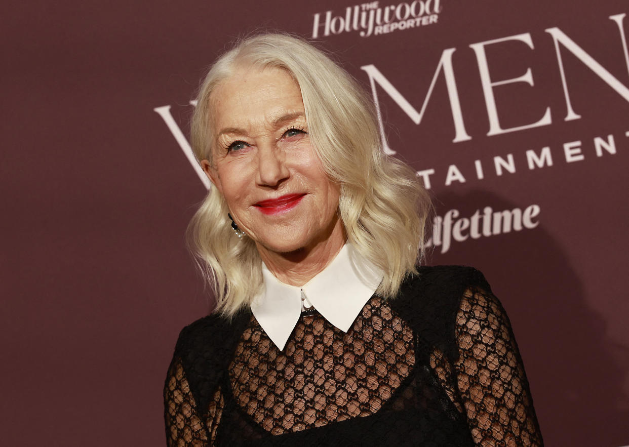 Helen Mirren arrives for the Hollywood Reporter's annual Women in Entertainment gala in Beverly Hills, California, on December 7, 2023. The 2023 honors will be presented to English singer-songwriter Adele and US actress Kerry Washington. (Photo by Michael Tran / AFP) (Photo by MICHAEL TRAN/AFP via Getty Images)