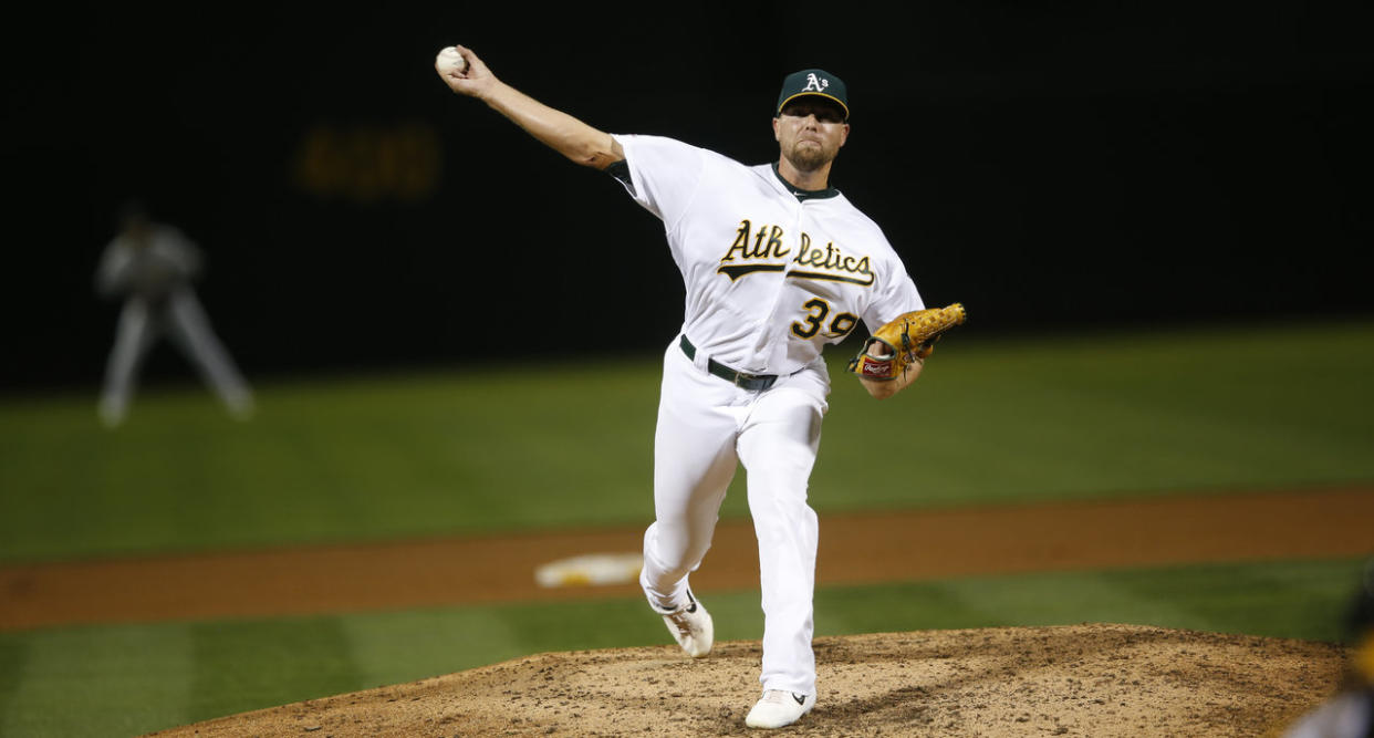 Blake Treinen will be receiving a lot of interest league-wide after the Oakland Athletics cut him loose on Monday (Michael Zagaris/Oakland Athletics/Getty Images) 