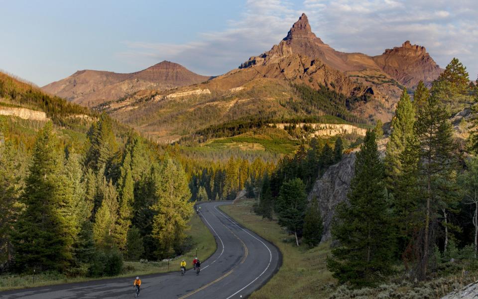 Riding through Yellowstone National Park in Wyoming