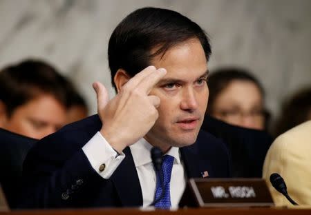 Senator Marco Rubio (R-FL) questions witnesses about Russian interference in U.S. elections to the Senate Intelligence Committee in Washington, U.S., June 21, 2017. REUTERS/Joshua Roberts