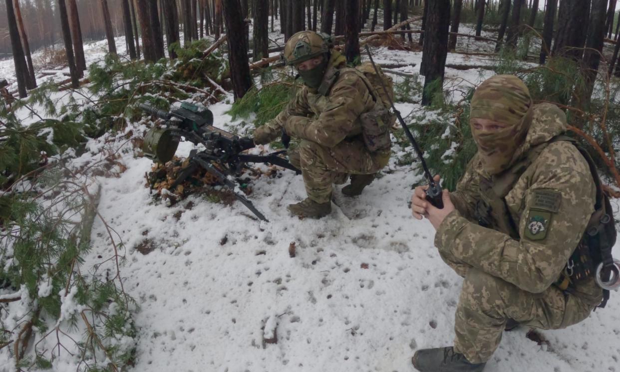 <span>Ukraine: Enemy in the Woods: Ukrainian soldiers were asked to wear cameras on their helmets as they faced their enemy.</span><span>Photograph: Jamie Roberts/BBC/Hoyo Films Ltd</span>