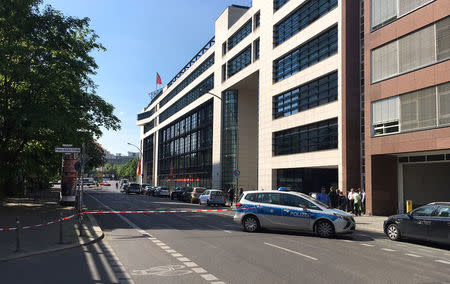 German police evacuated the headquarters of the Social Democratic Party (SPD) in Berlin May 22, 2017, after a suspicious object was found in the mailroom, a party spokesman said. REUTERS/Tobias Schlie