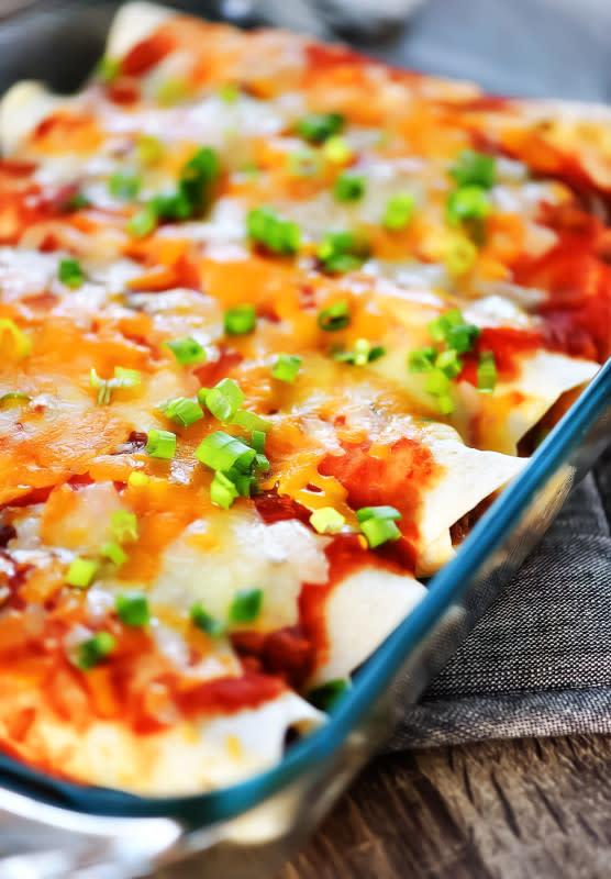 <p>Life in the Lofthouse</p><p>These cream cheese beef enchiladas are incredibly easy to make and have all those amazing Mexican flavors!</p><p><strong>Get the recipe: <a href="https://life-in-the-lofthouse.com/cream-cheese-beef-enchiladas/" rel="nofollow noopener" target="_blank" data-ylk="slk:Cream Cheese Beef Enchiladas;elm:context_link;itc:0;sec:content-canvas" class="link rapid-noclick-resp">Cream Cheese Beef Enchiladas</a></strong></p>