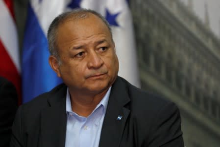 Interior Minister of Honduras Julian Pacheco Tinoco attends a news conference in Guatemala City