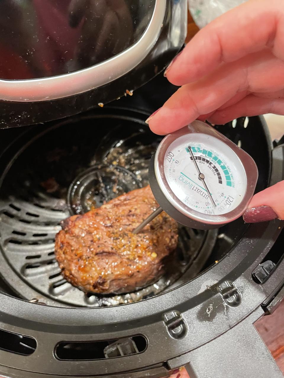 A meat thermometer is an essential tool when cooking filet mignon in the air fryer. (Photo: Suzanne Hayes)