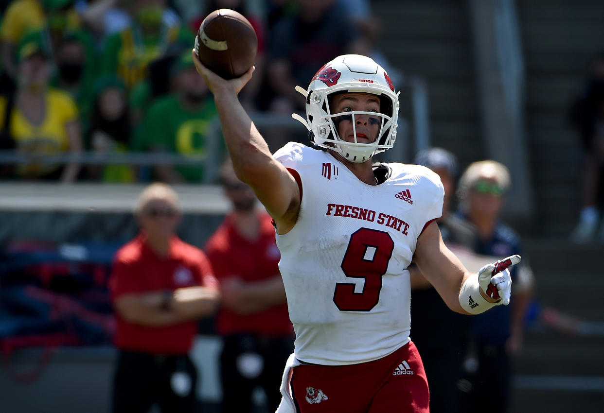 Fresno State quarterback Jake Haener has a chance to give UCLA some trouble this weekend. (Photo by Steve Dykes/Getty Images)