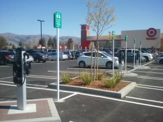 Electric-car charging stations at Target in Fremont, CA [photo by Wilson F. via ChargePoint Network]