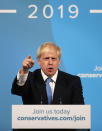 Boris Johnson gestures as he speaks after being announced as the new leader of the Conservative Party in London, Tuesday, July 23, 2019. Brexit champion Boris Johnson won the contest to lead Britain's governing Conservative Party on Tuesday, and will become the country's next prime minister. (AP Photo/Frank Augstein)