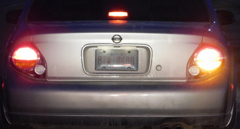 A car is pictured with fake licence plates.