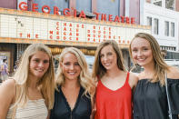 ** HOLD FOR STORY ** In this April 11, 2019, photo, provided by Davis Thompson, University of Georgia student-athletes and roommates from left: Ashley Andersen, Morgan Coppoc, Tyler Armistead and Dalaney Hans pose before attending a concert together in Athens, Georgia. Georgia tennis player Morgan Coppoc finds herself in a situation similar to so many other college athletes across the country, back home and hundreds of miles away from campus, lost without her routine and her teammates. Still, she is regularly hearing from her coaches with both updates for the entire team with latest details about the coronavirus and individual check-ins. The UGA counseling also office got in touch with Coppoc immediately and then again to offer sessions by phone that she would have typically attended in person. (Davis Thompson via AP)