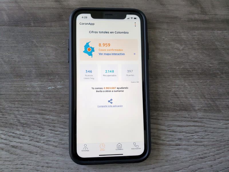Imagen ilustrativa de la aplicación para teléfonos inteligentes CoronApp de Colombia