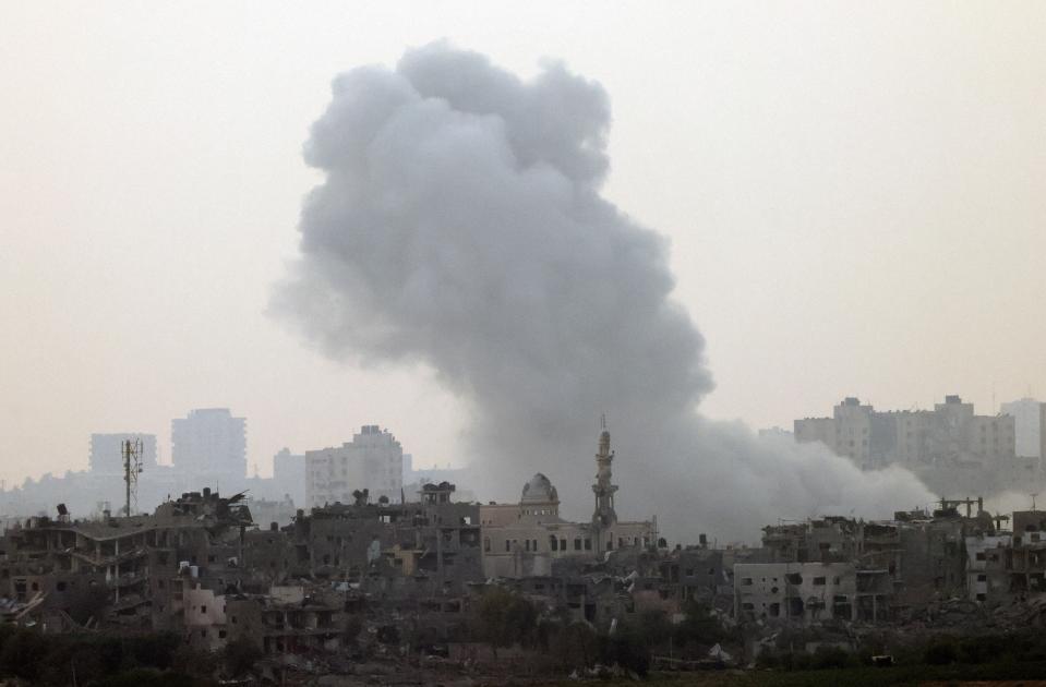 Smoke is rising after an Israeli strike on Gaza seen from a viewpoint in Southern Israel (REUTERS)